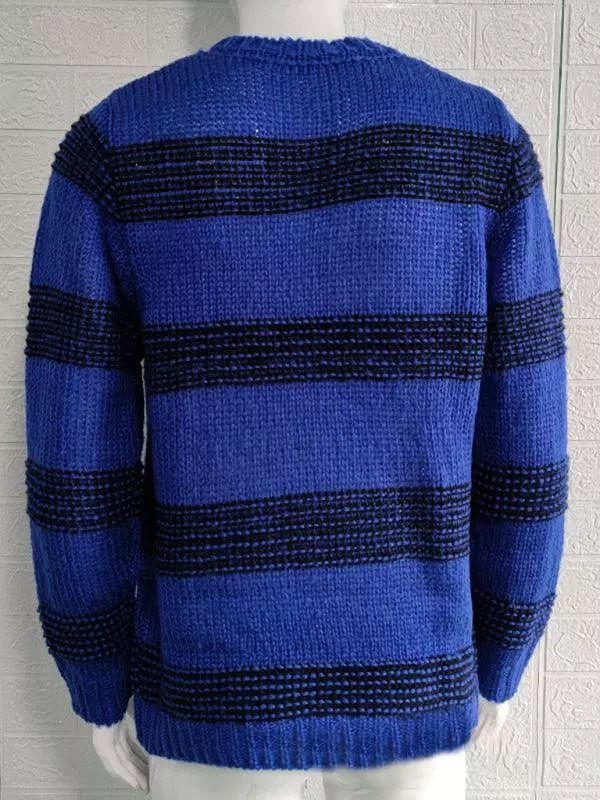 Striped Round Neck Men Pullover Sweater