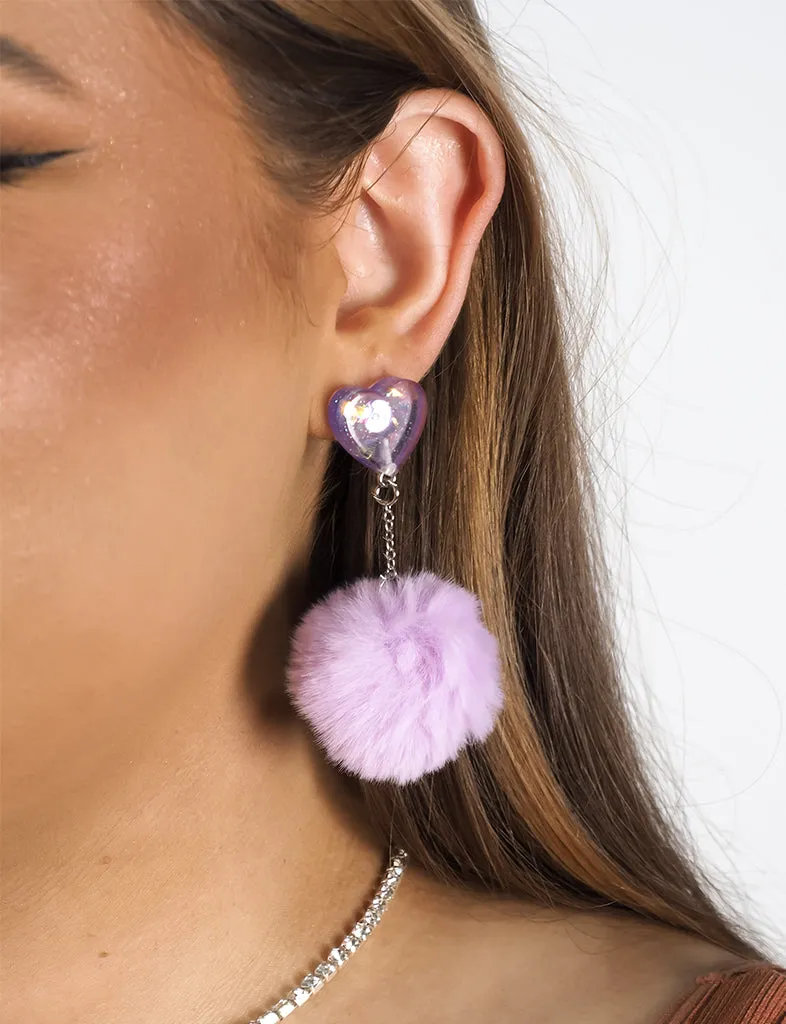 SWEET POM POM EARRINGS - LILAC