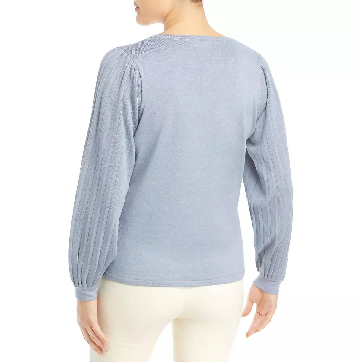 T Tahari Womens Pleated Sleeve Crewneck Pullover Sweater