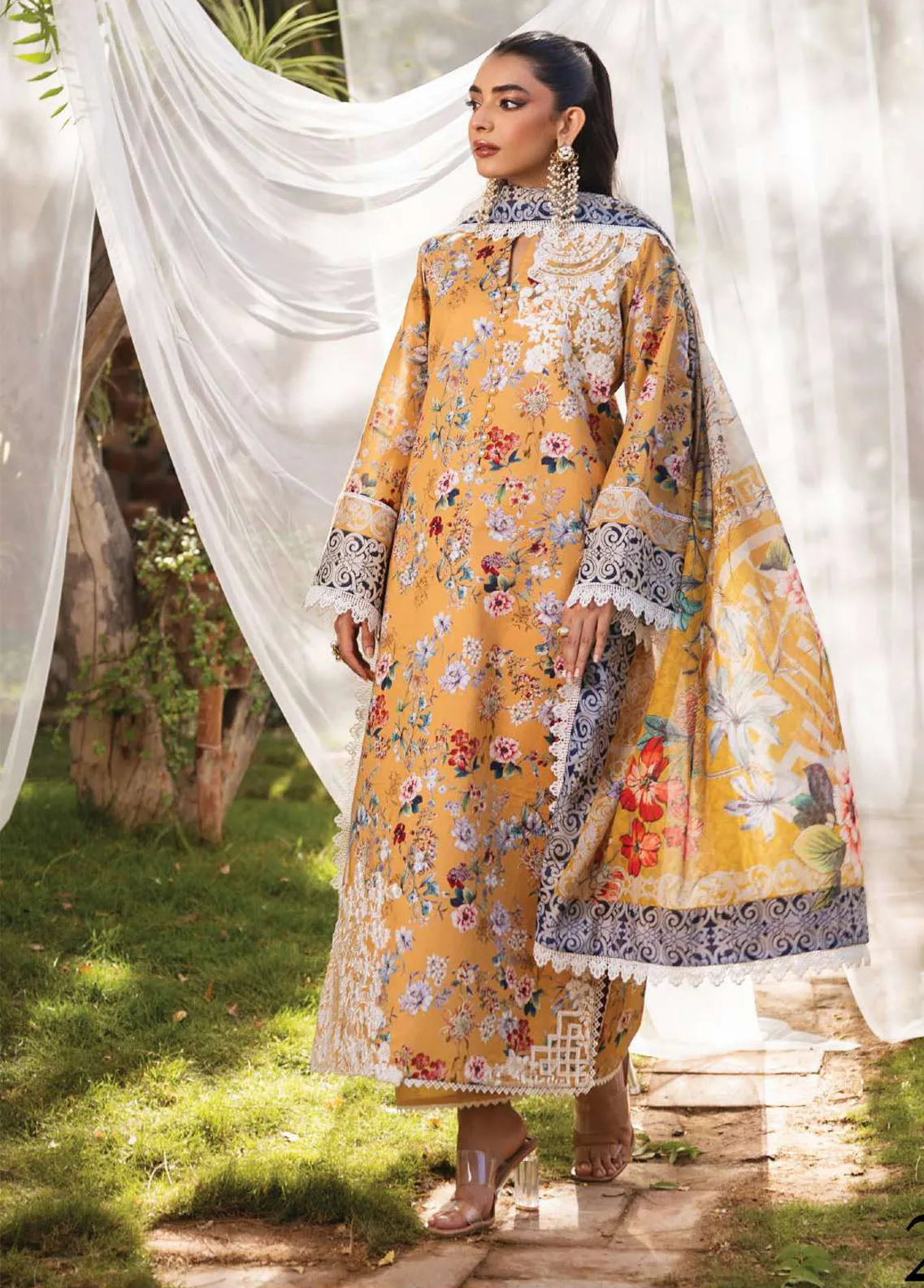 Tahra By Zainab Chottani Embroidered Lawn 3 Piece Unstitched Suit ZC24T 2A BEEHA