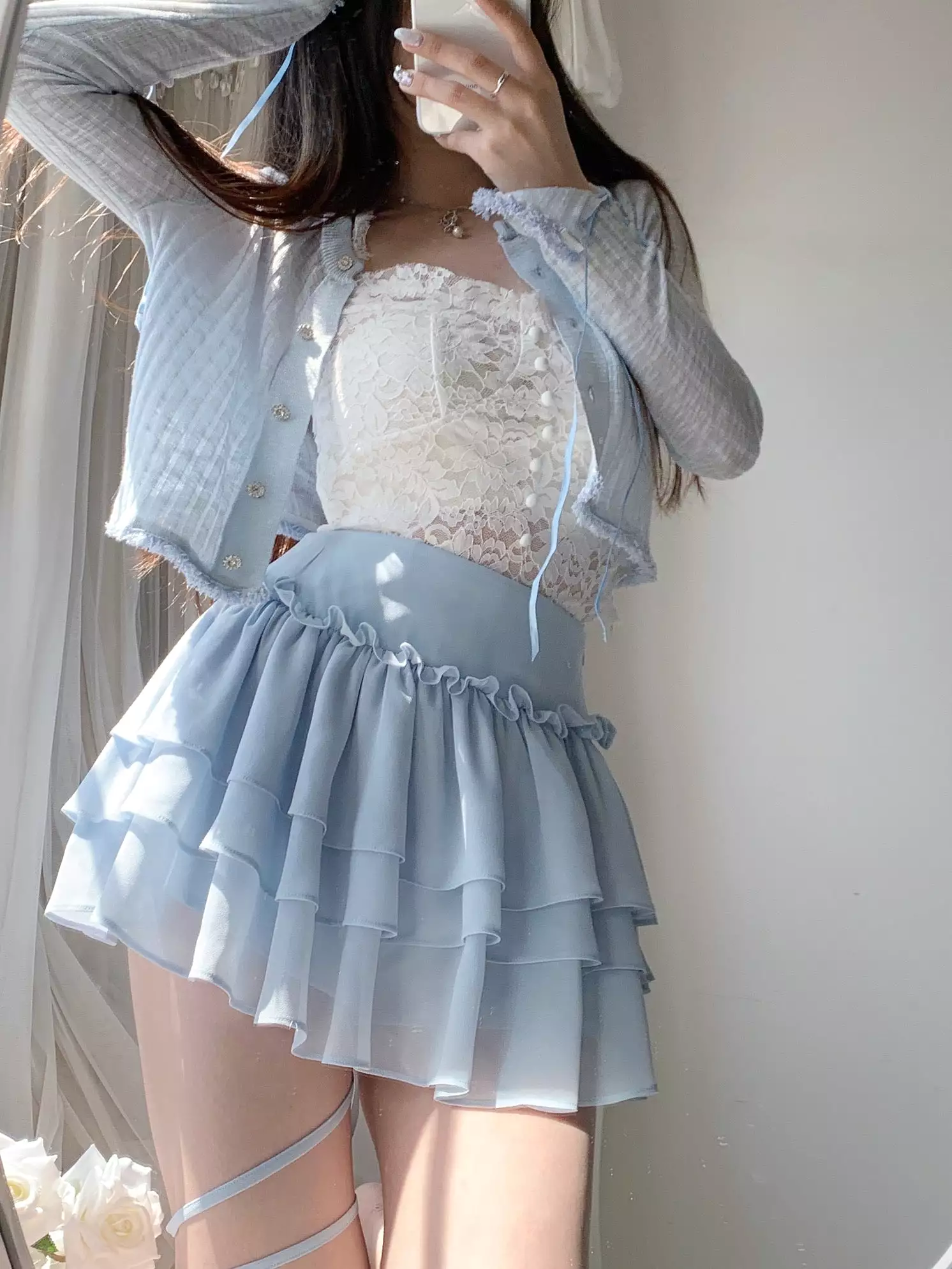 Tied rope blue tutu skirt