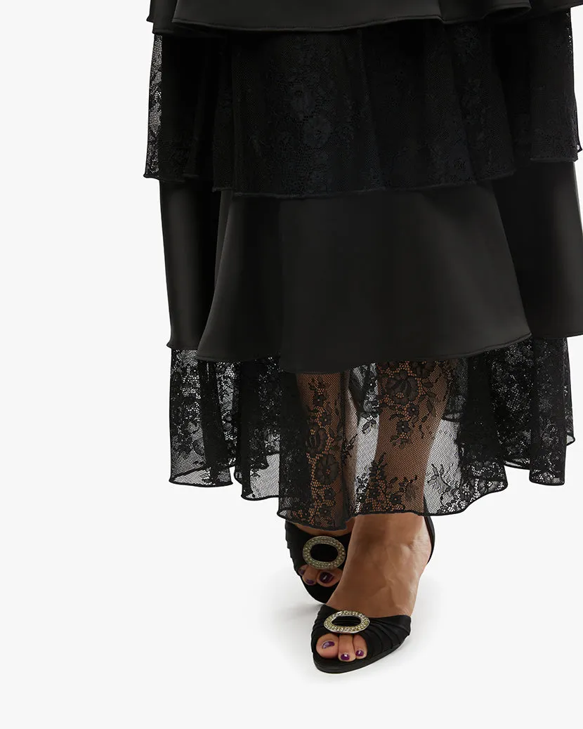 Tiered Lace Midi Dress | Black