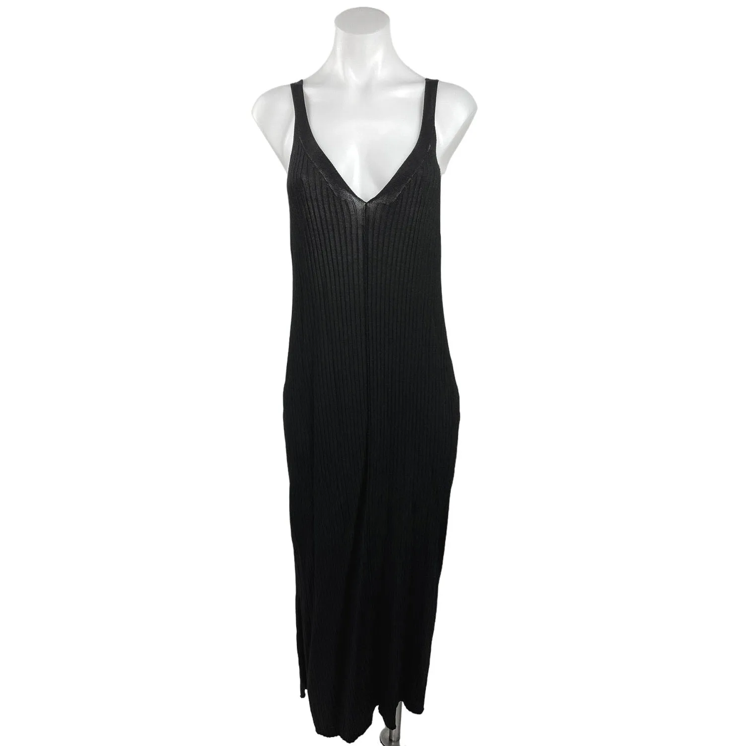 Tom Tailor Denim Women's Black Sleeveless Stretch V-Neck Midi Gown Dress Size L