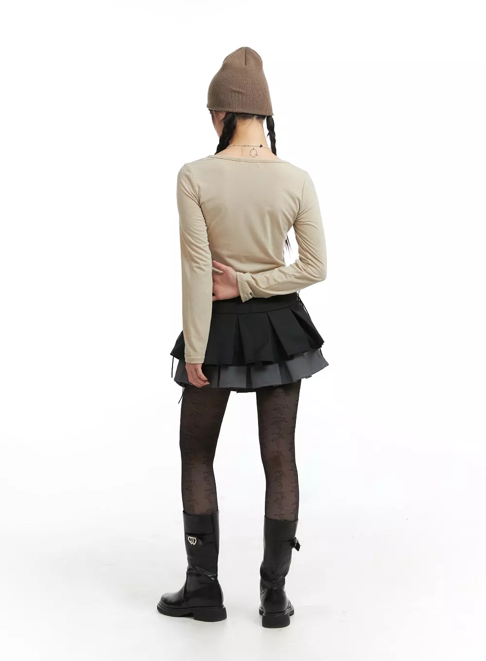 Two-Layered Pleated Mini Skirt IJ411