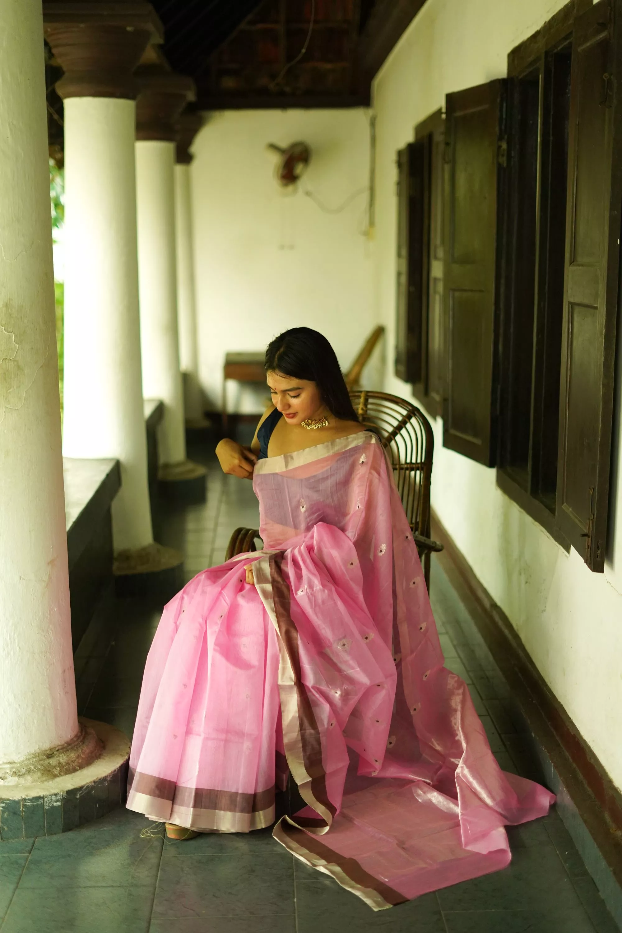 Utsav light pink  silk cotton silver Zari Chanderi Saree