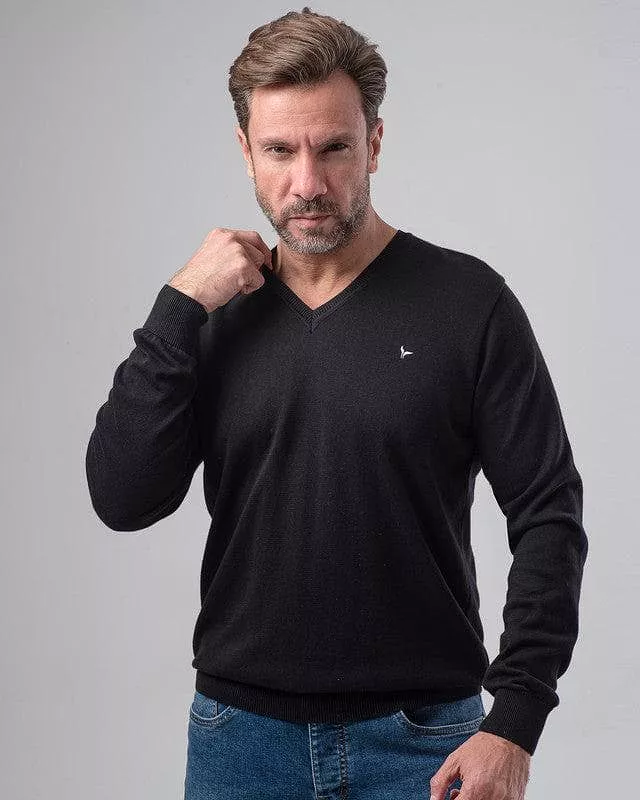 V-NECK PLAIN SWEATER - BLACK