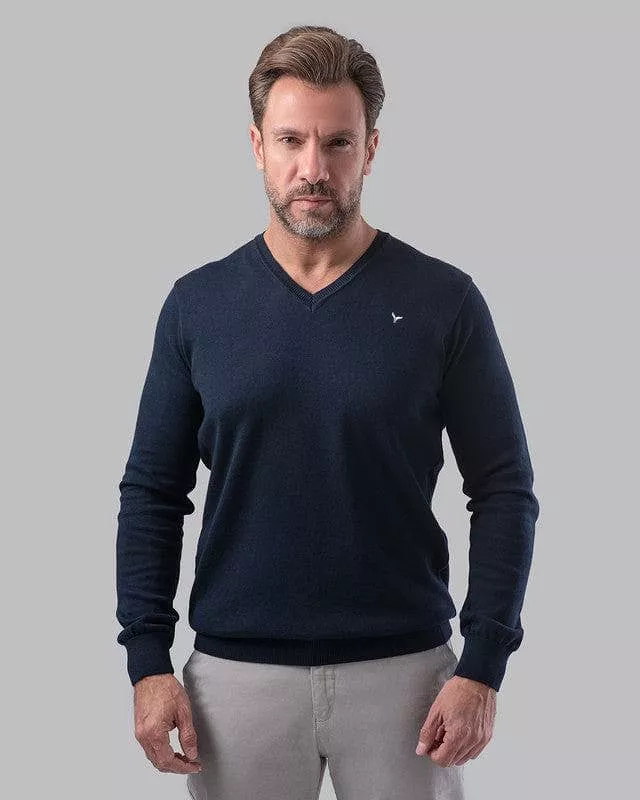 V-NECK PLAIN SWEATER - NAVY