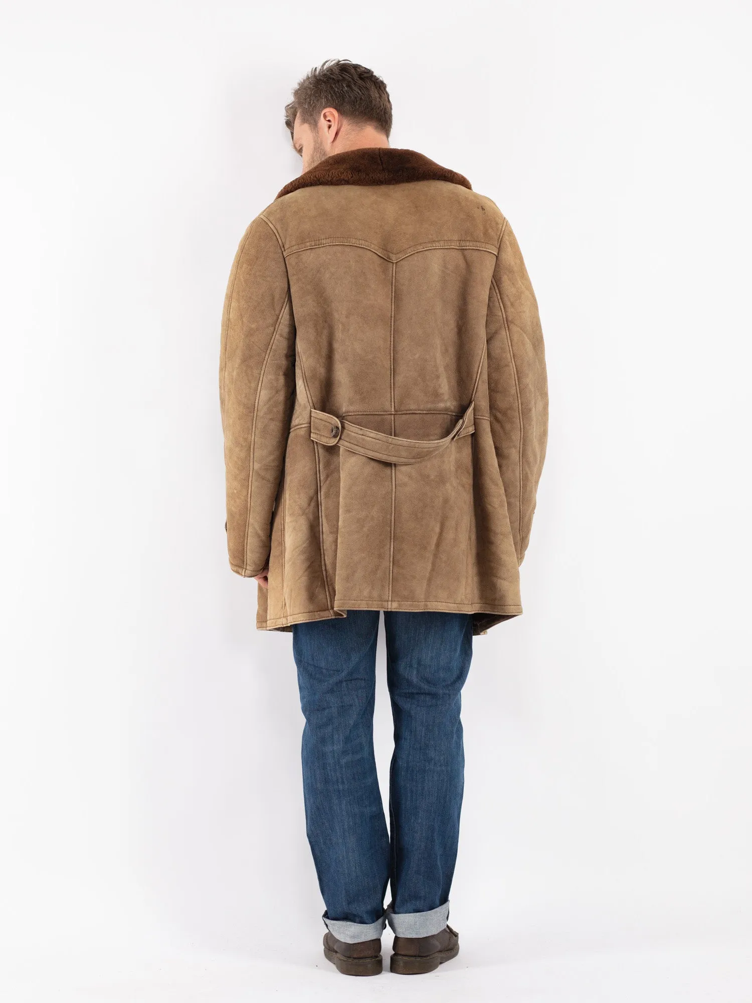 Vintage 70's Men Sheepskin Coat in Beige