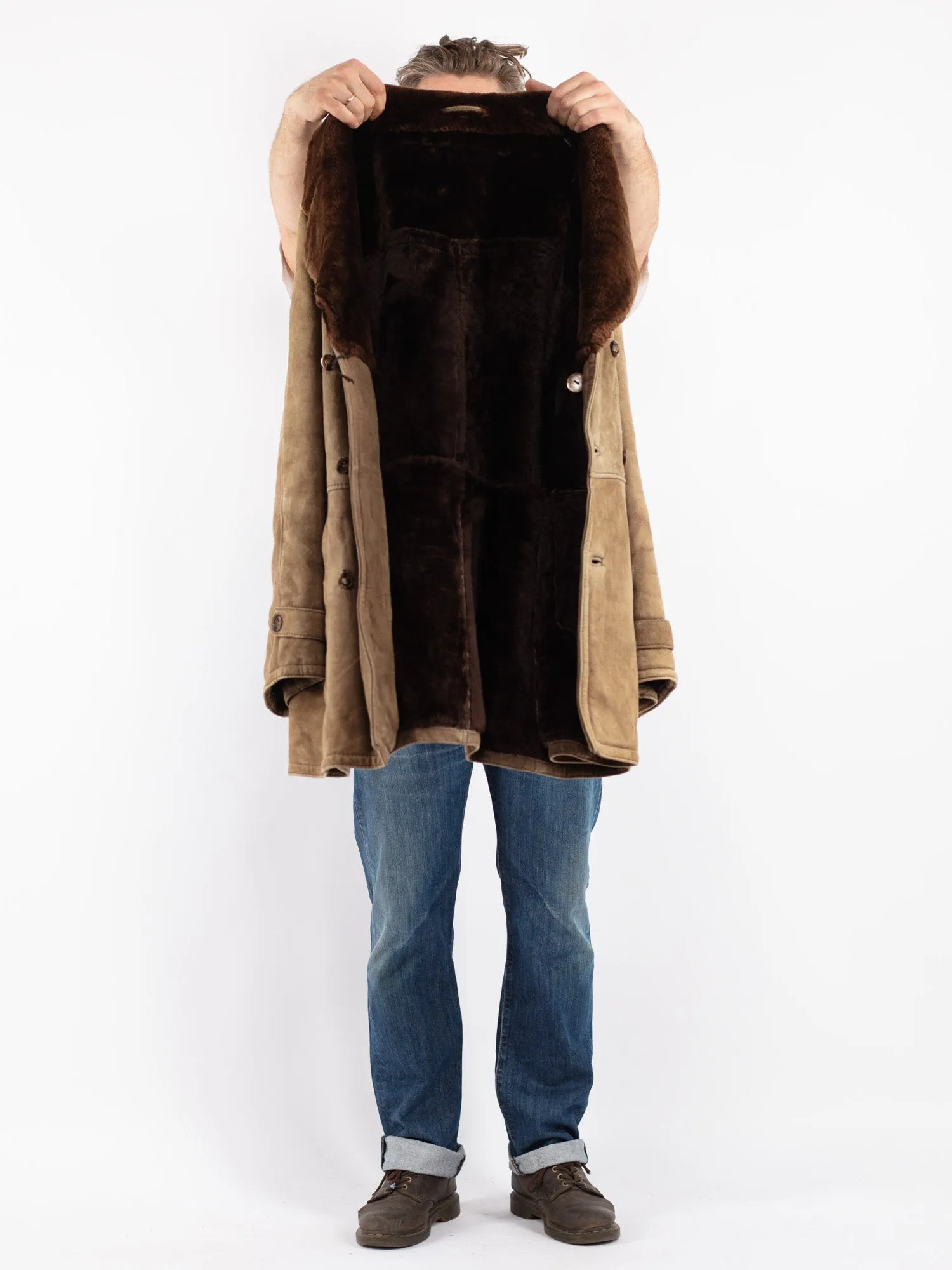 Vintage 70's Men Sheepskin Coat in Beige