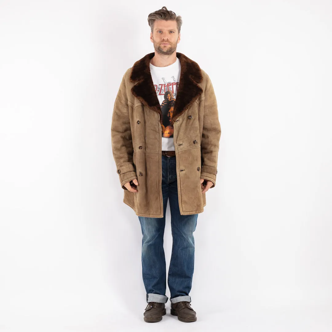 Vintage 70's Men Sheepskin Coat in Beige