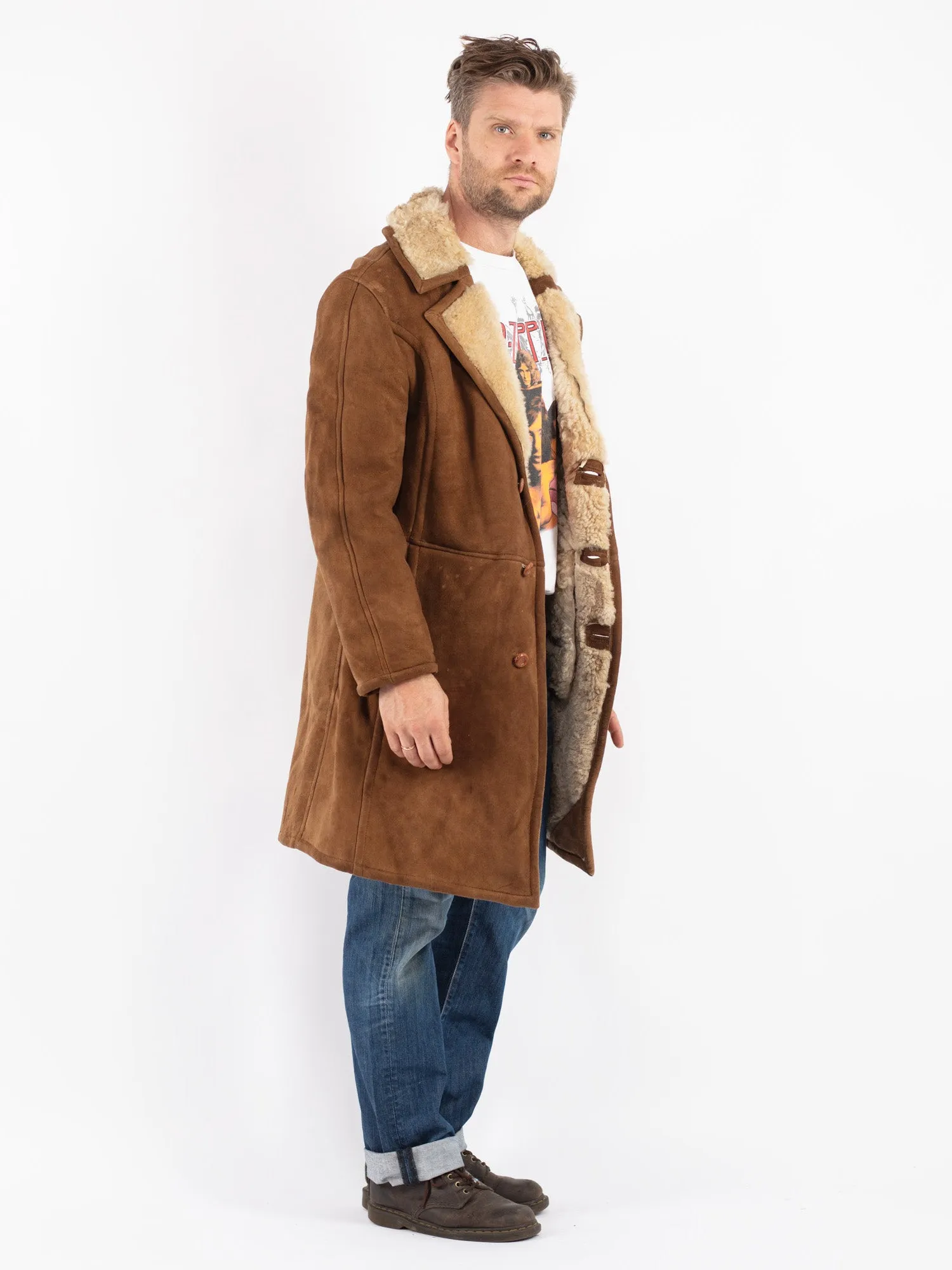 Vintage 70's Men Sheepskin Coat in Brown