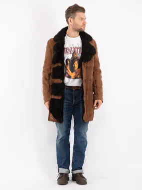 Vintage 70's Men Sheepskin Shearling Coat in Brown