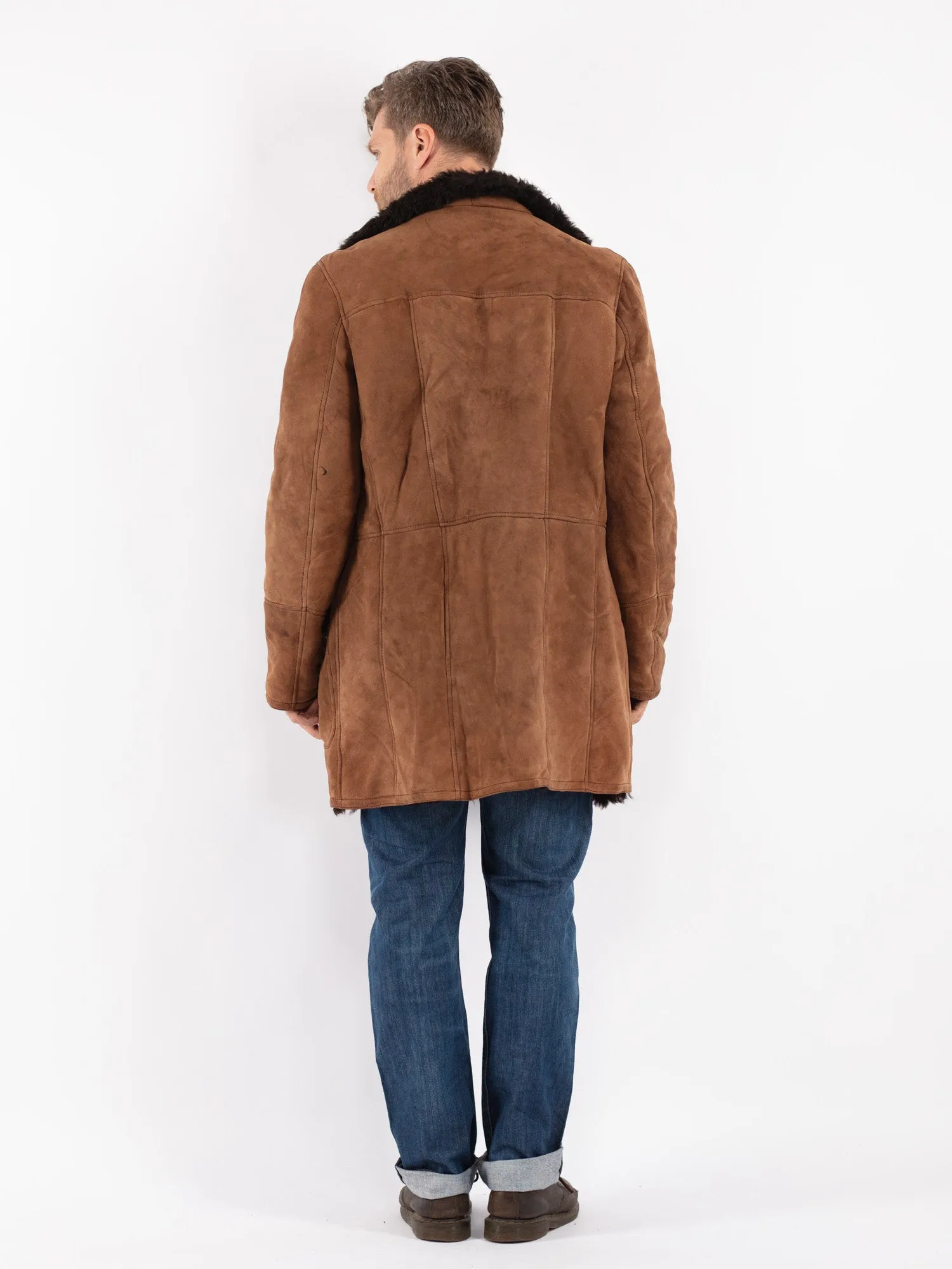 Vintage 70's Men Sheepskin Shearling Coat in Brown