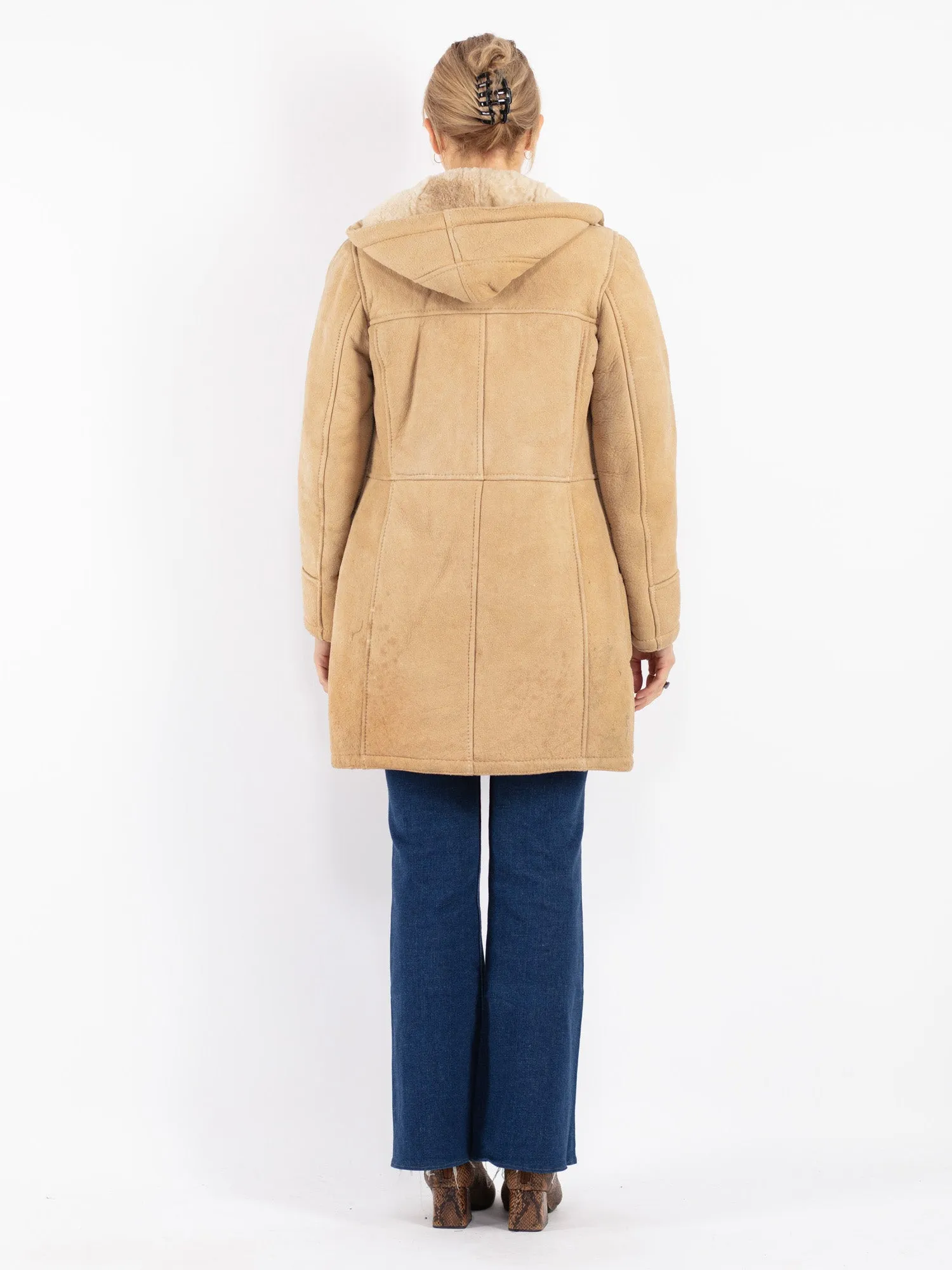 Vintage 70's Women Sheepskin Coat in Beige