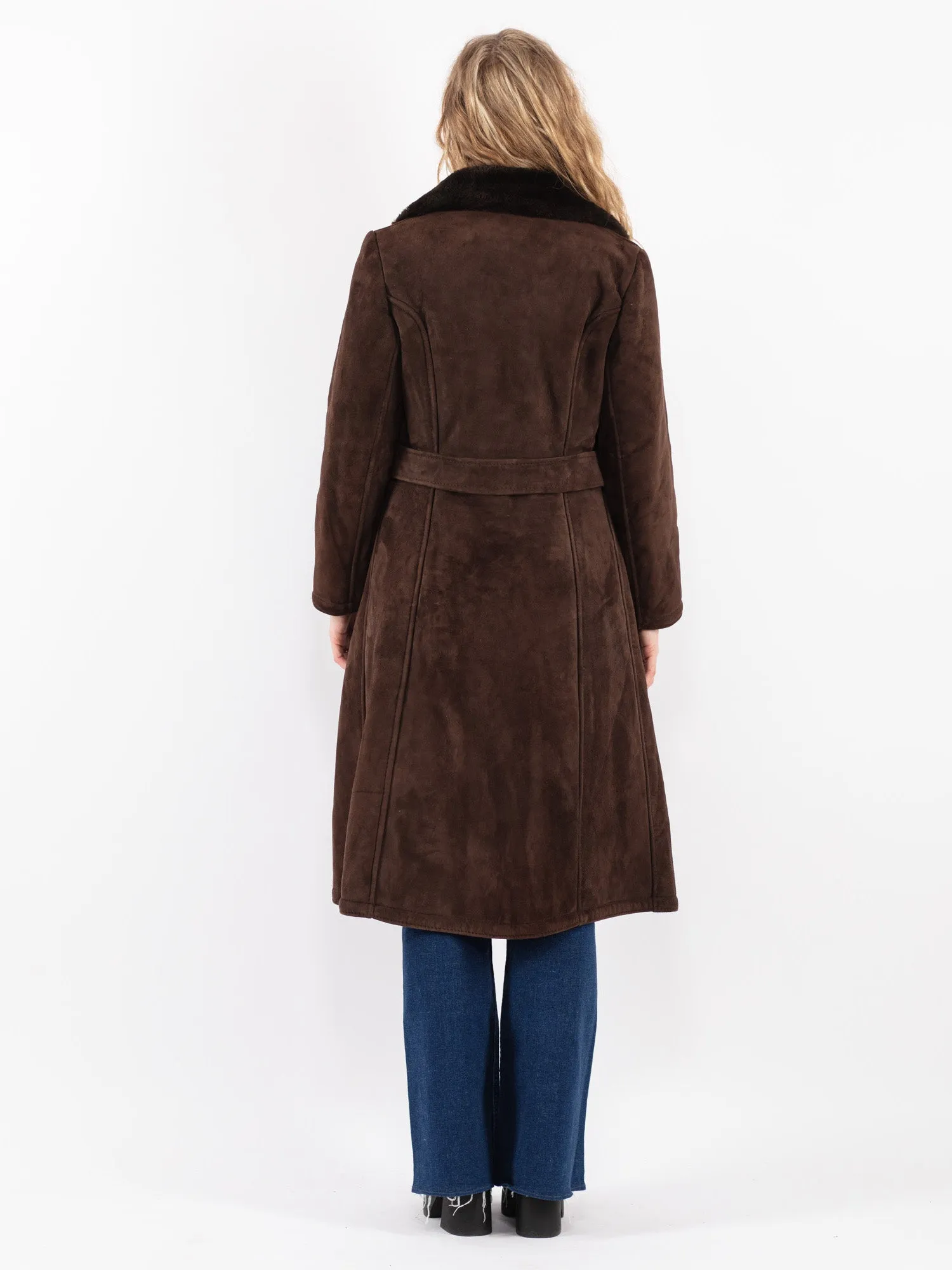 Vintage 70's Women Sheepskin Long Coat in Brown