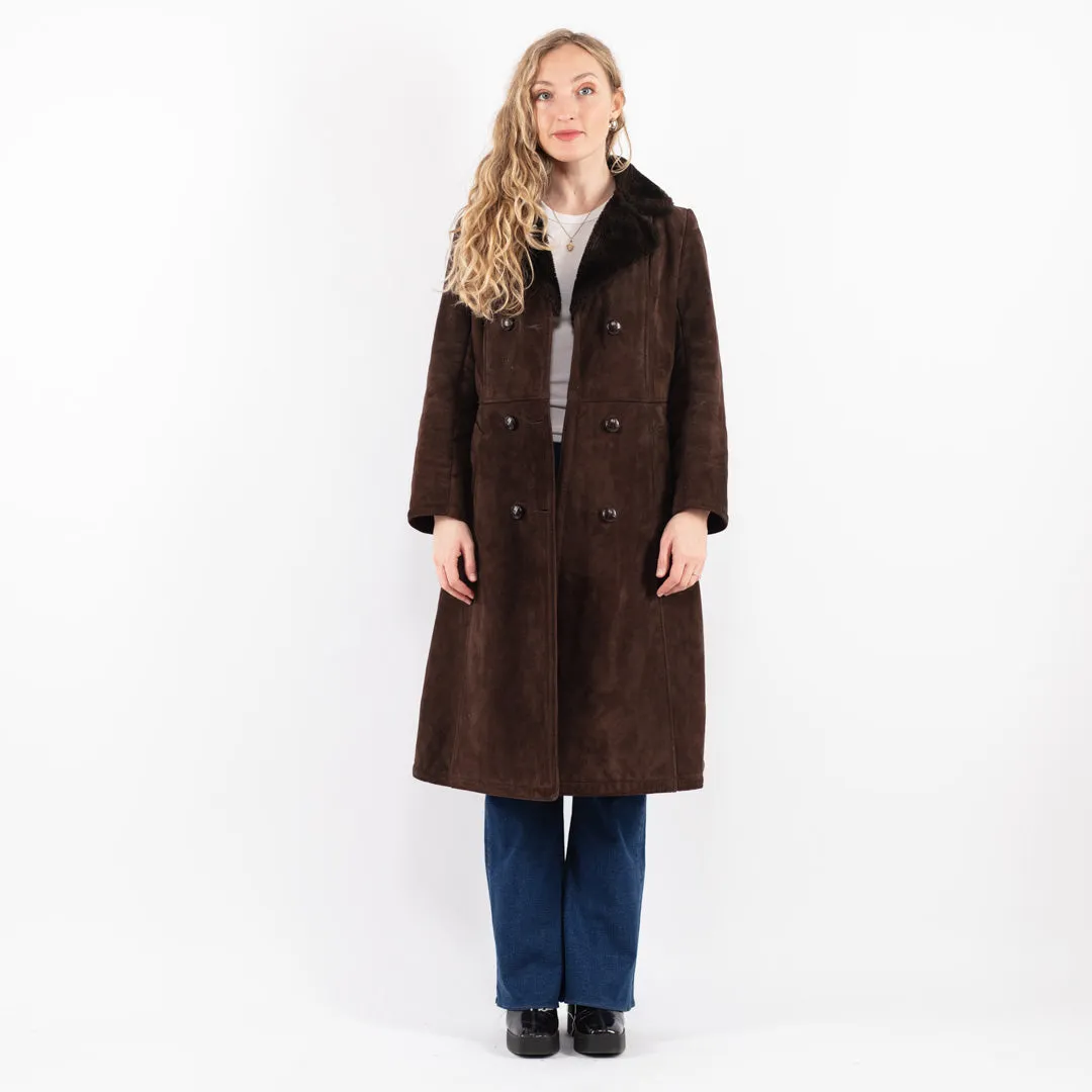 Vintage 70's Women Sheepskin Long Coat in Brown