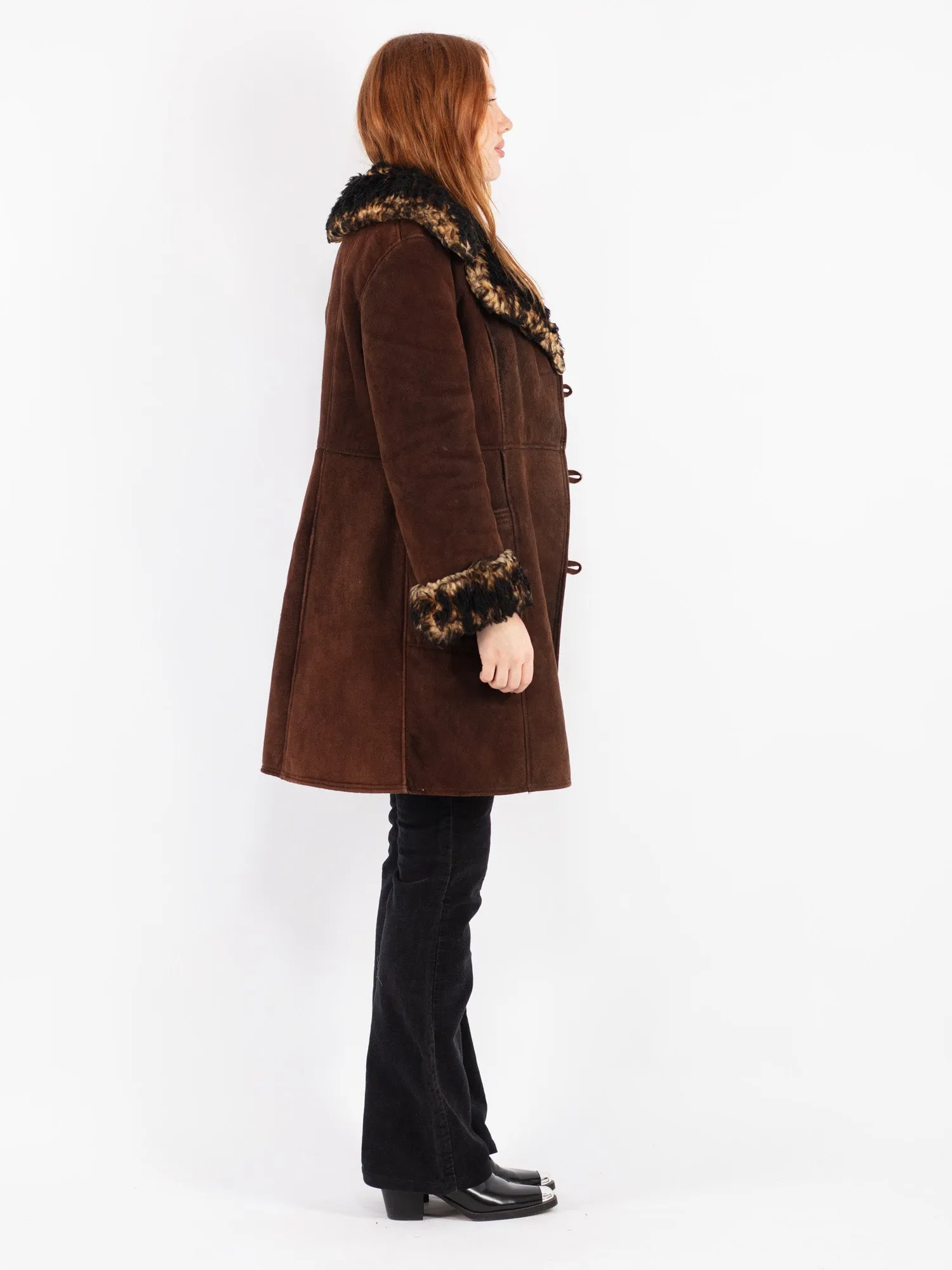 Vintage 70's Women Sheepskin Shearling Coat in Brown