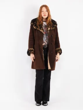 Vintage 70's Women Sheepskin Shearling Coat in Brown