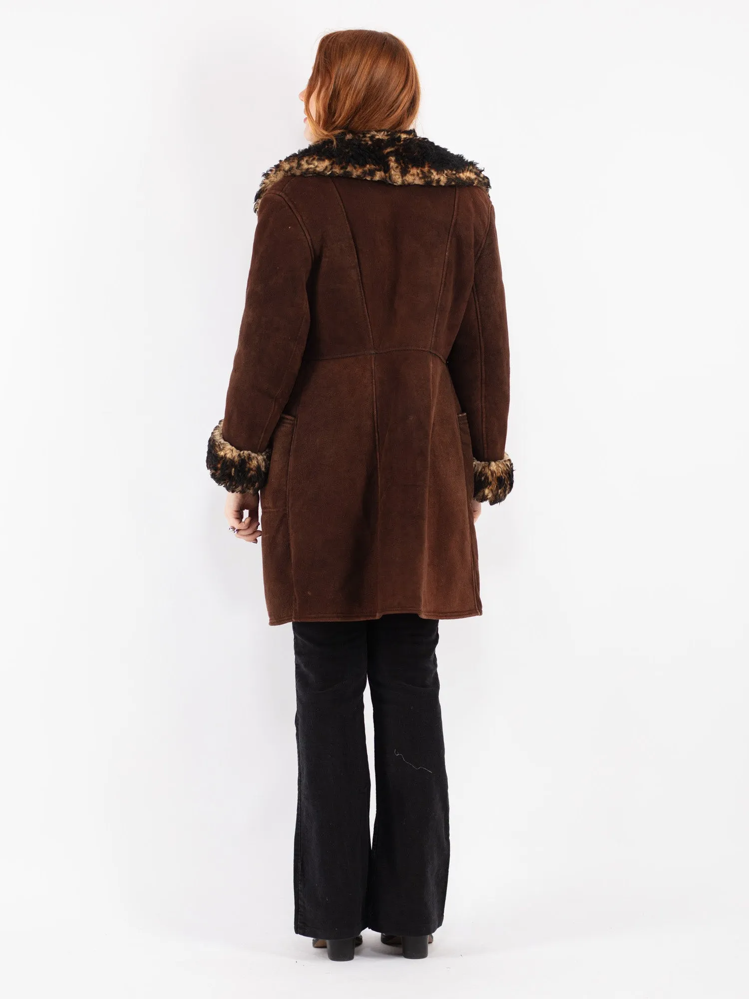 Vintage 70's Women Sheepskin Shearling Coat in Brown