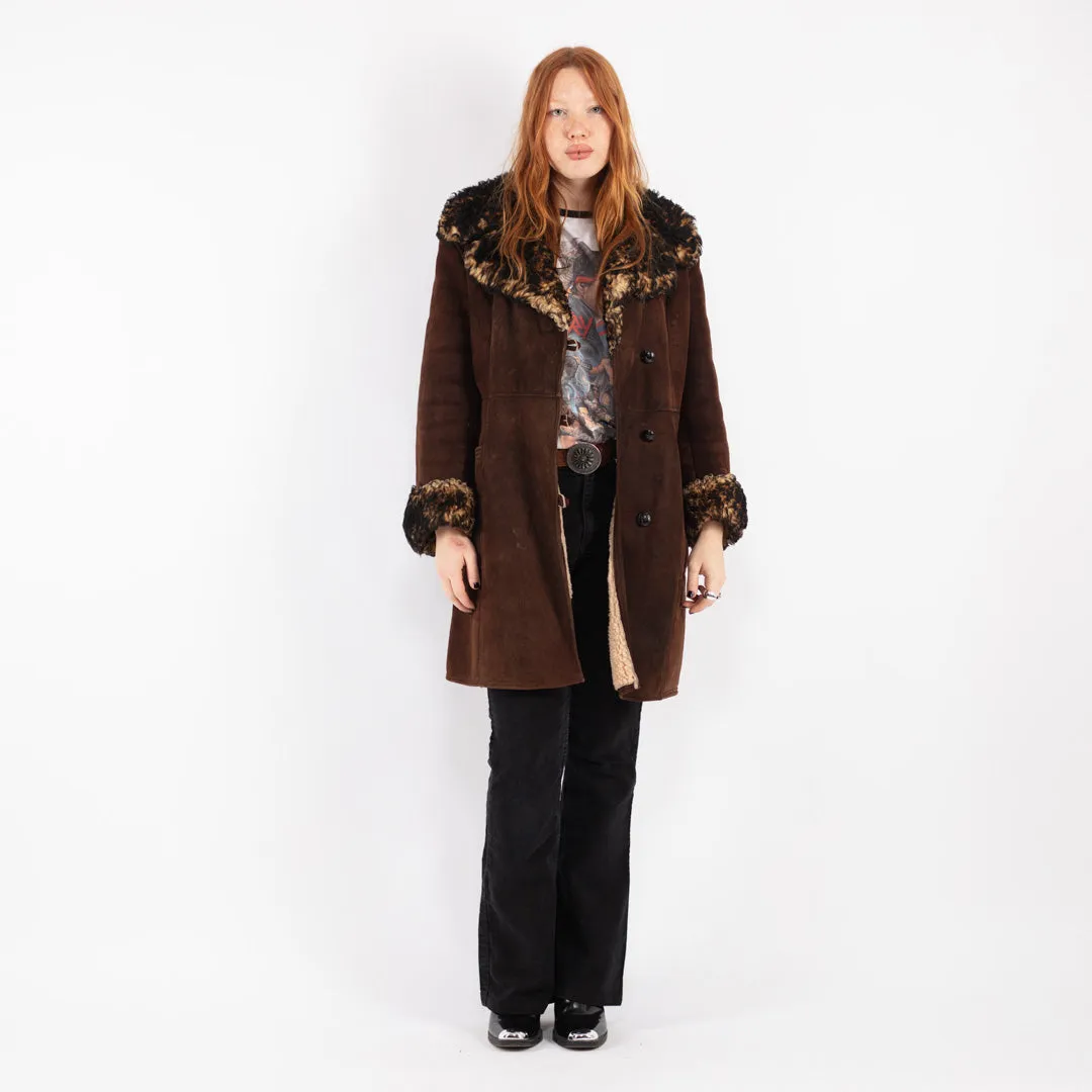 Vintage 70's Women Sheepskin Shearling Coat in Brown