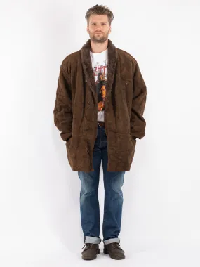 Vintage 80's Men Oversized Sheepskin Coat in Brown