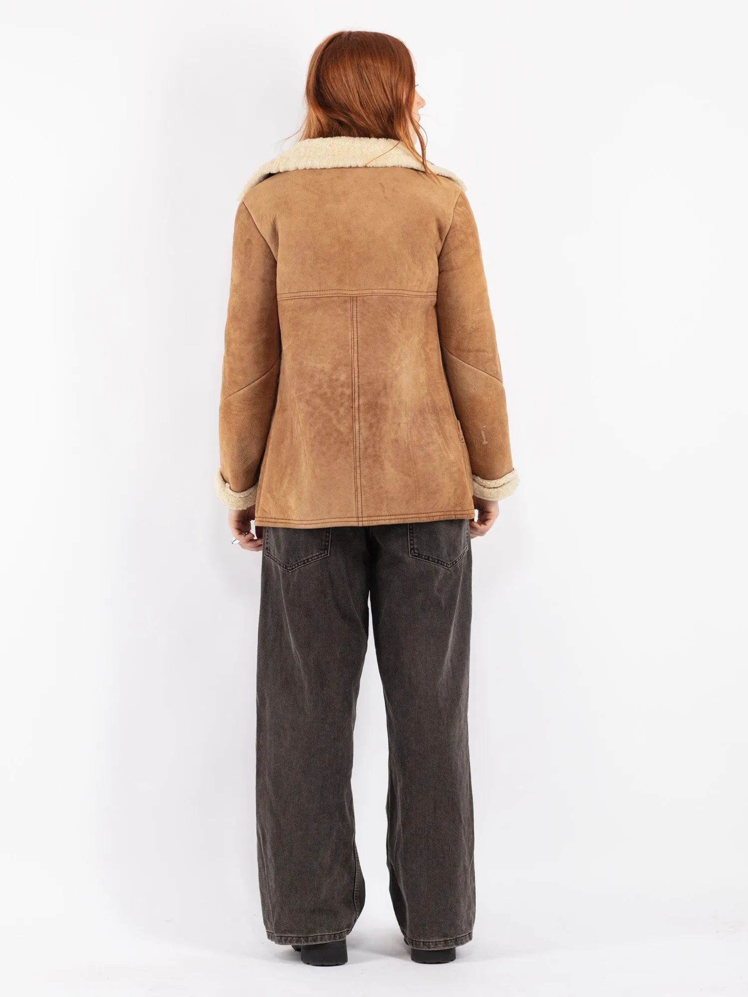 Vintage 80's Women Sheepskin Coat in Beige