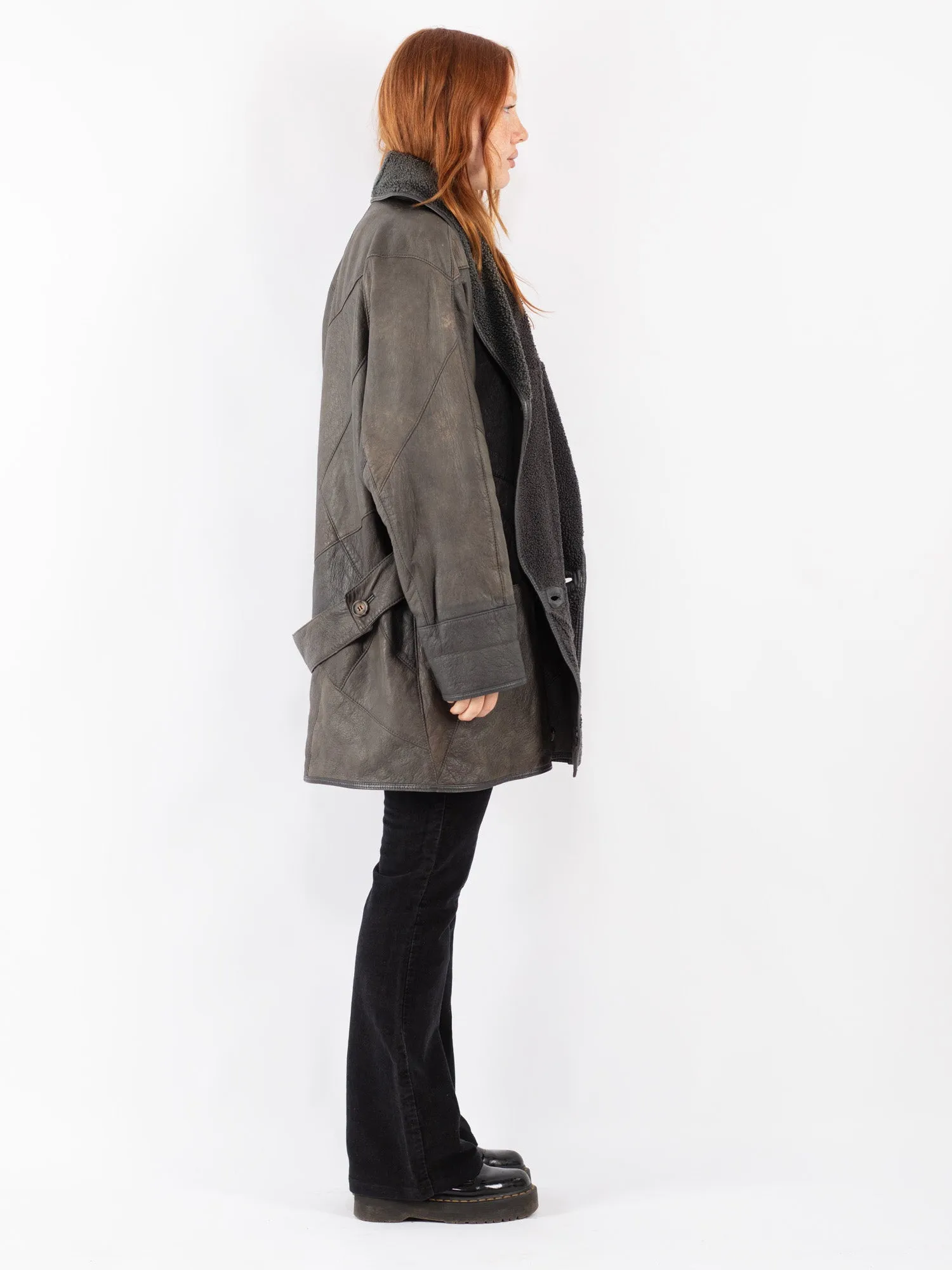 Vintage 80's Women Sheepskin Coat in Gray