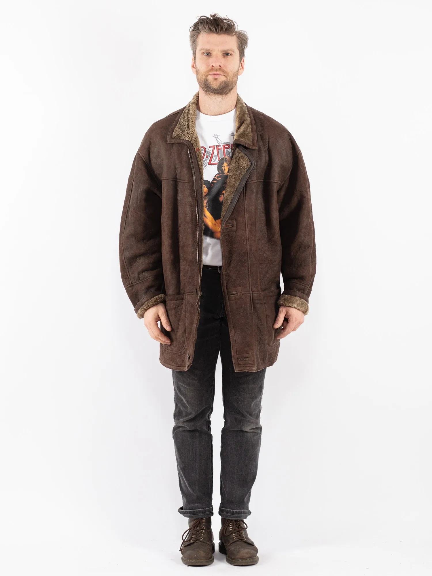 Vintage 90's Men Sheepskin Coat in Brown