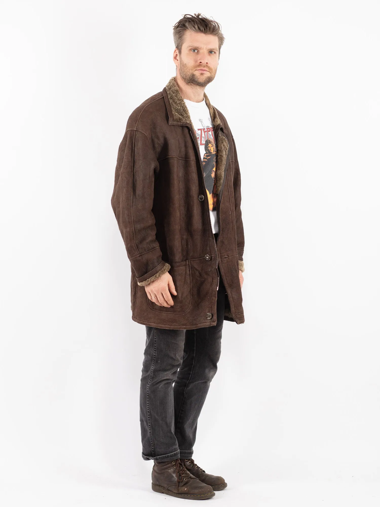 Vintage 90's Men Sheepskin Coat in Brown