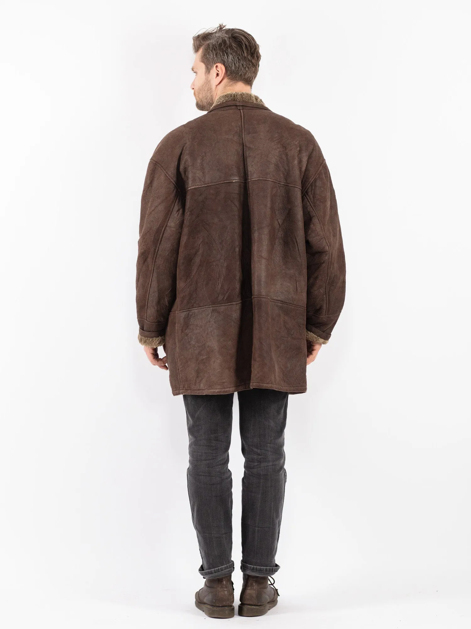 Vintage 90's Men Sheepskin Coat in Brown