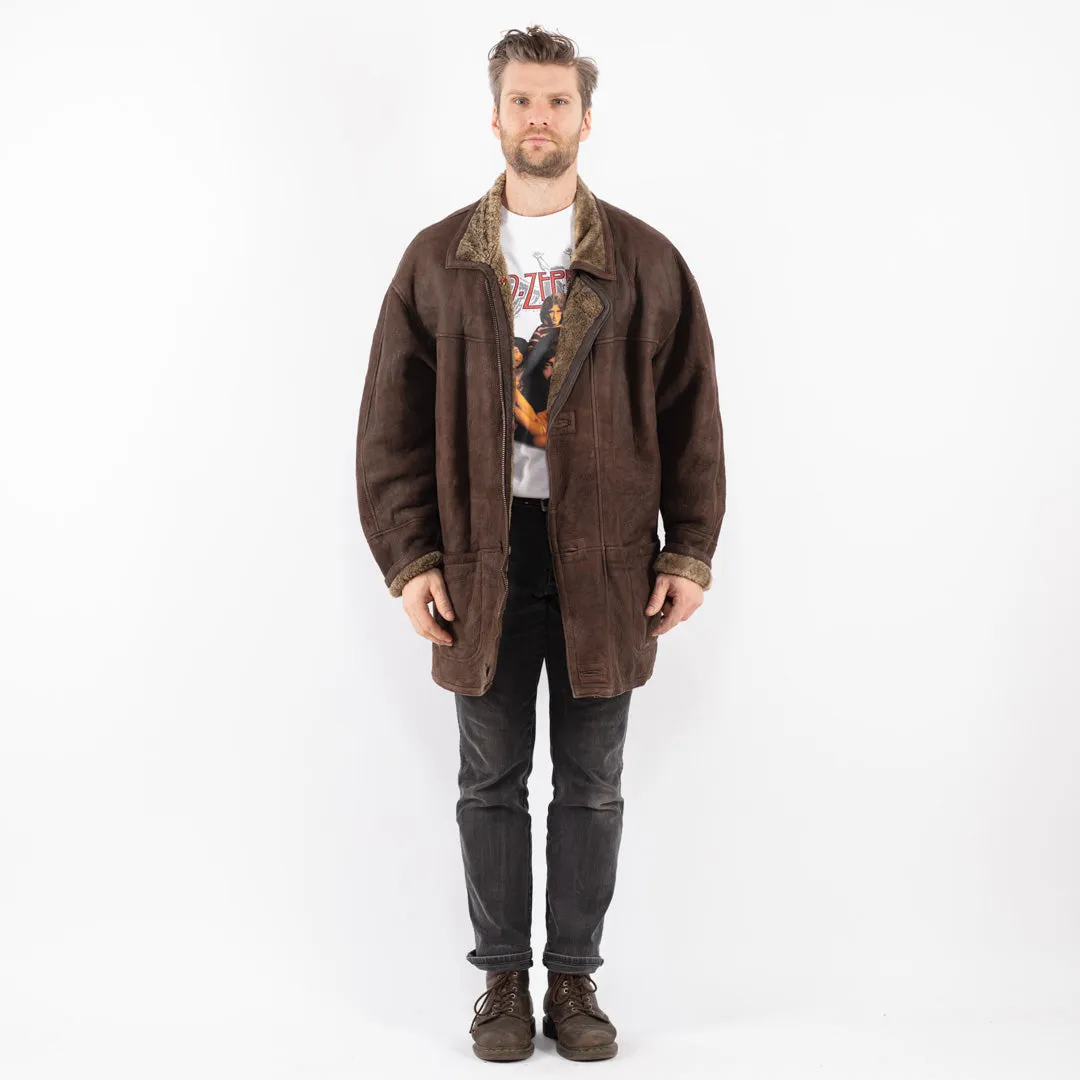 Vintage 90's Men Sheepskin Coat in Brown