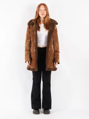 Vintage 90's Women Faux Sheepskin Coat in Brown