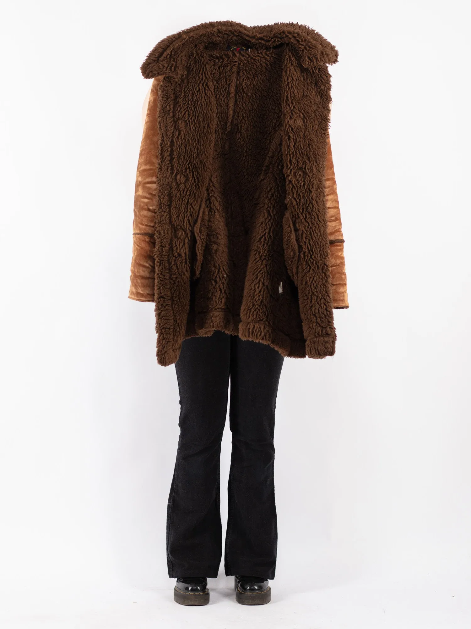 Vintage 90's Women Faux Sheepskin Coat in Brown