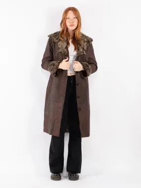 Vintage 90's Women Leather Sherpa Coat in Brown