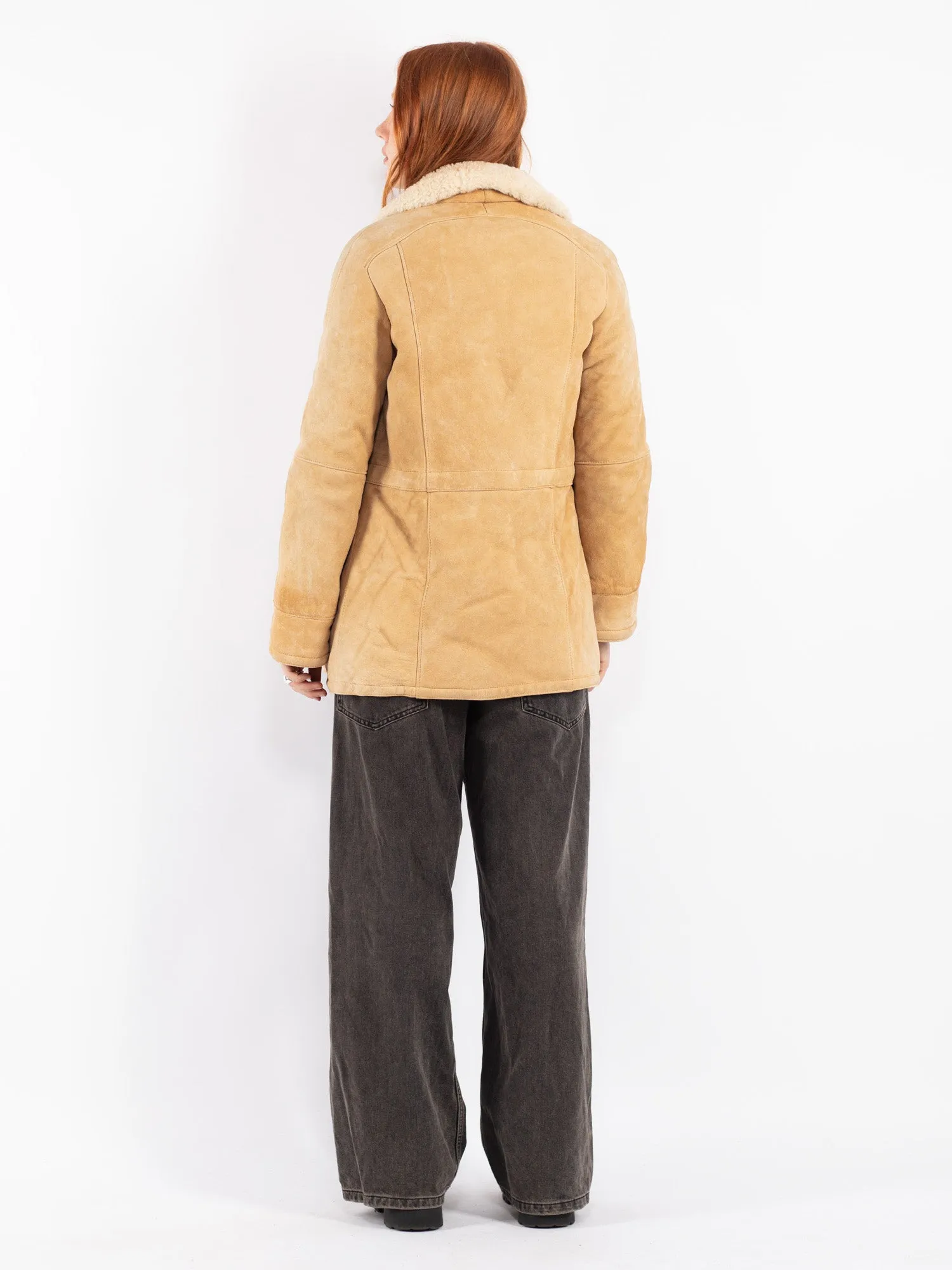 Vintage 90's Women Sheepskin Coat in Beige