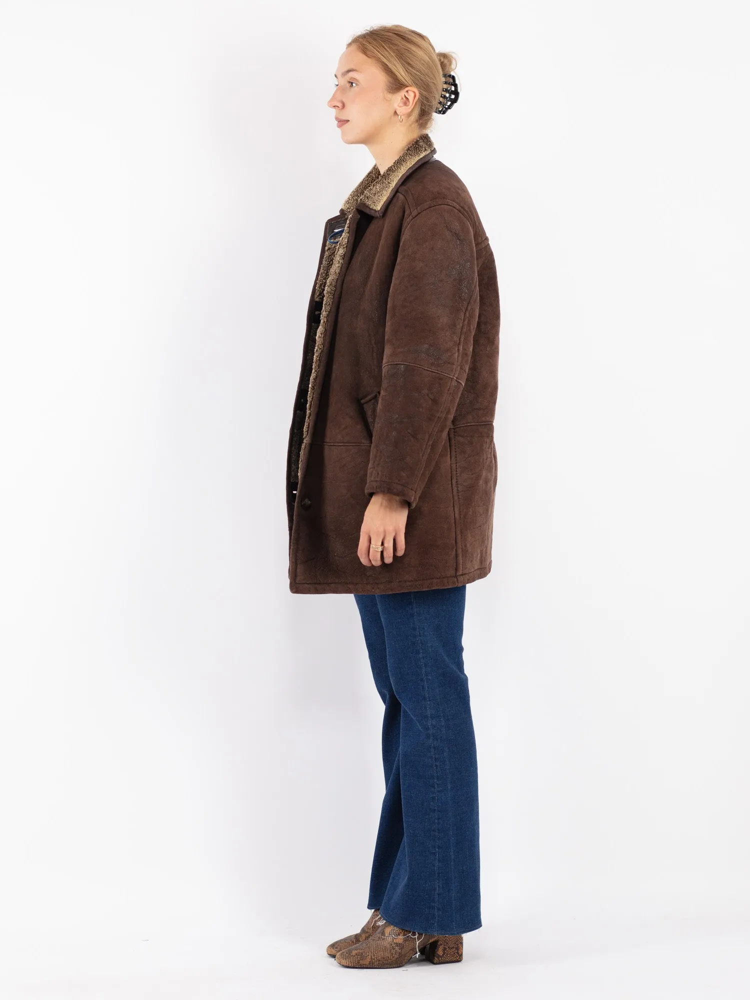 Vintage 90's Women Sheepskin Coat in Brown