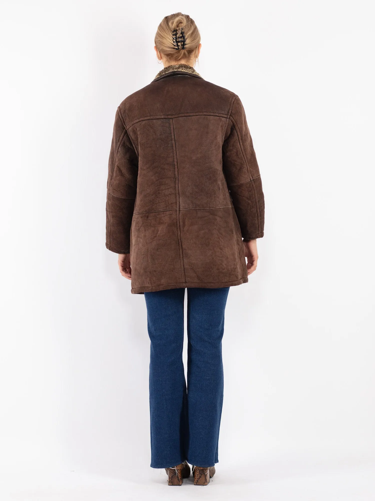 Vintage 90's Women Sheepskin Coat in Brown