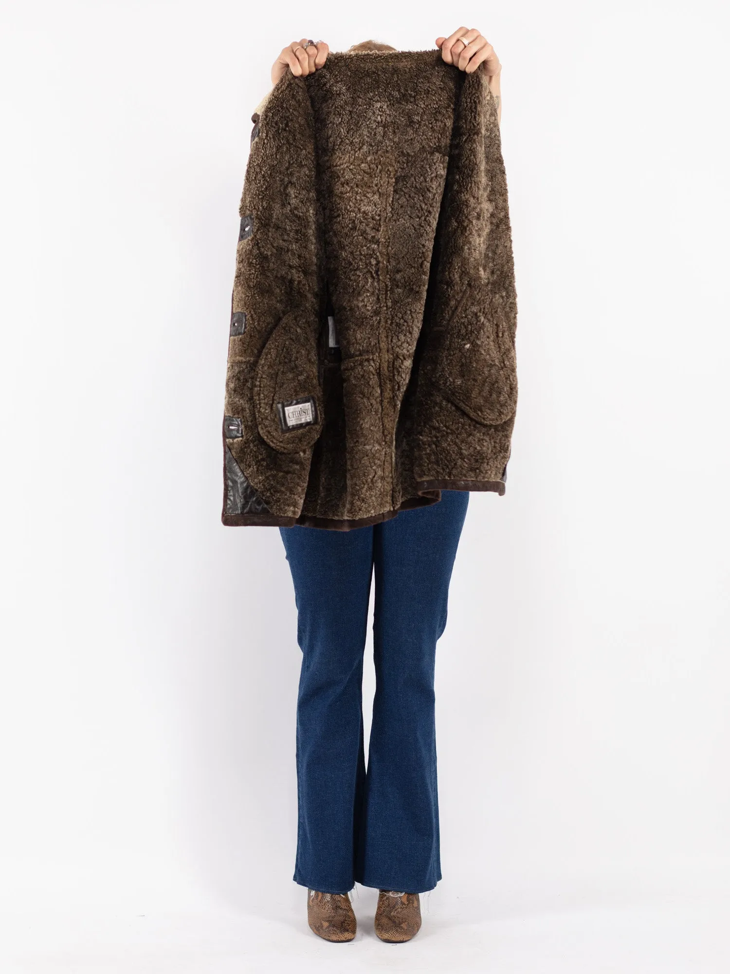 Vintage 90's Women Sheepskin Coat in Brown