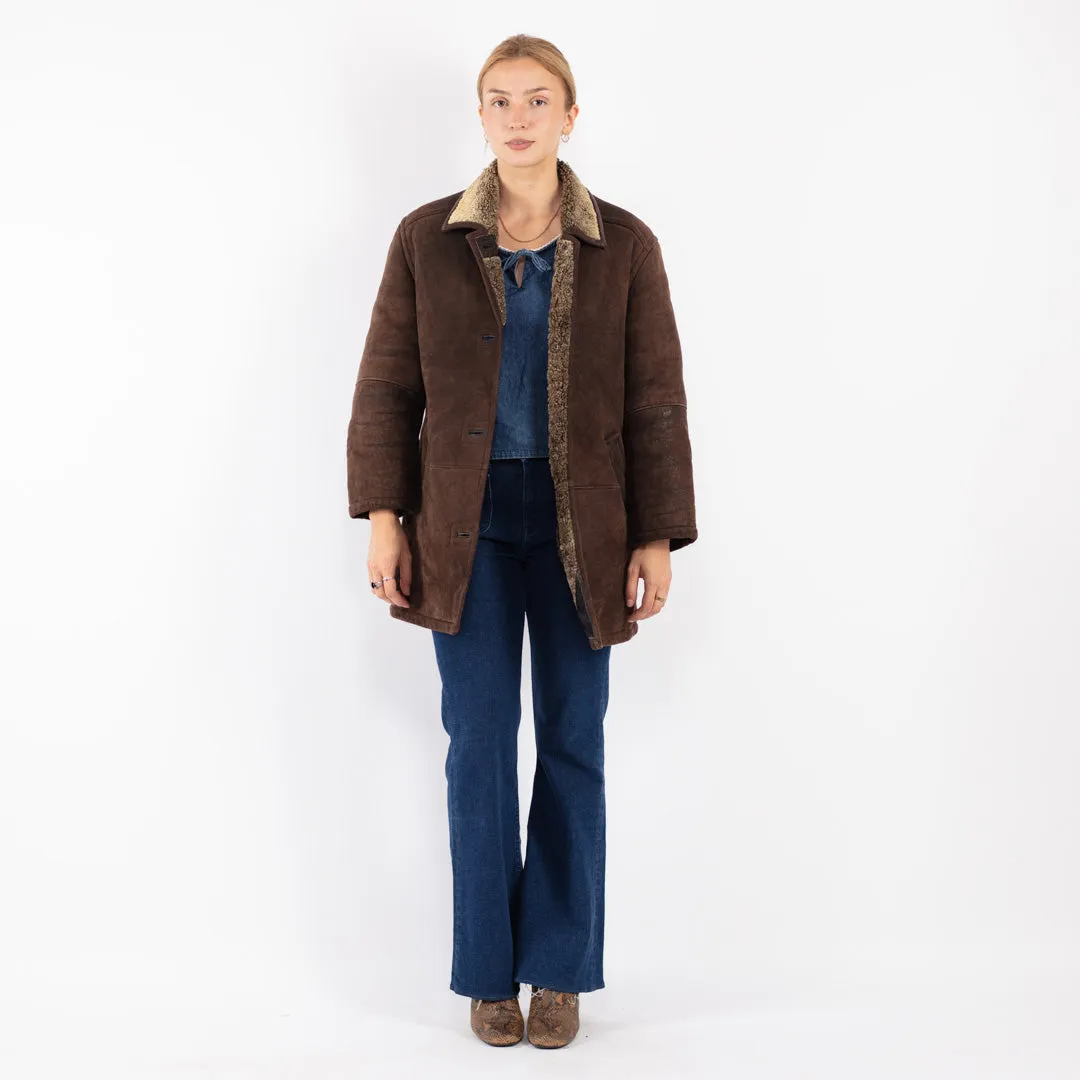 Vintage 90's Women Sheepskin Coat in Brown