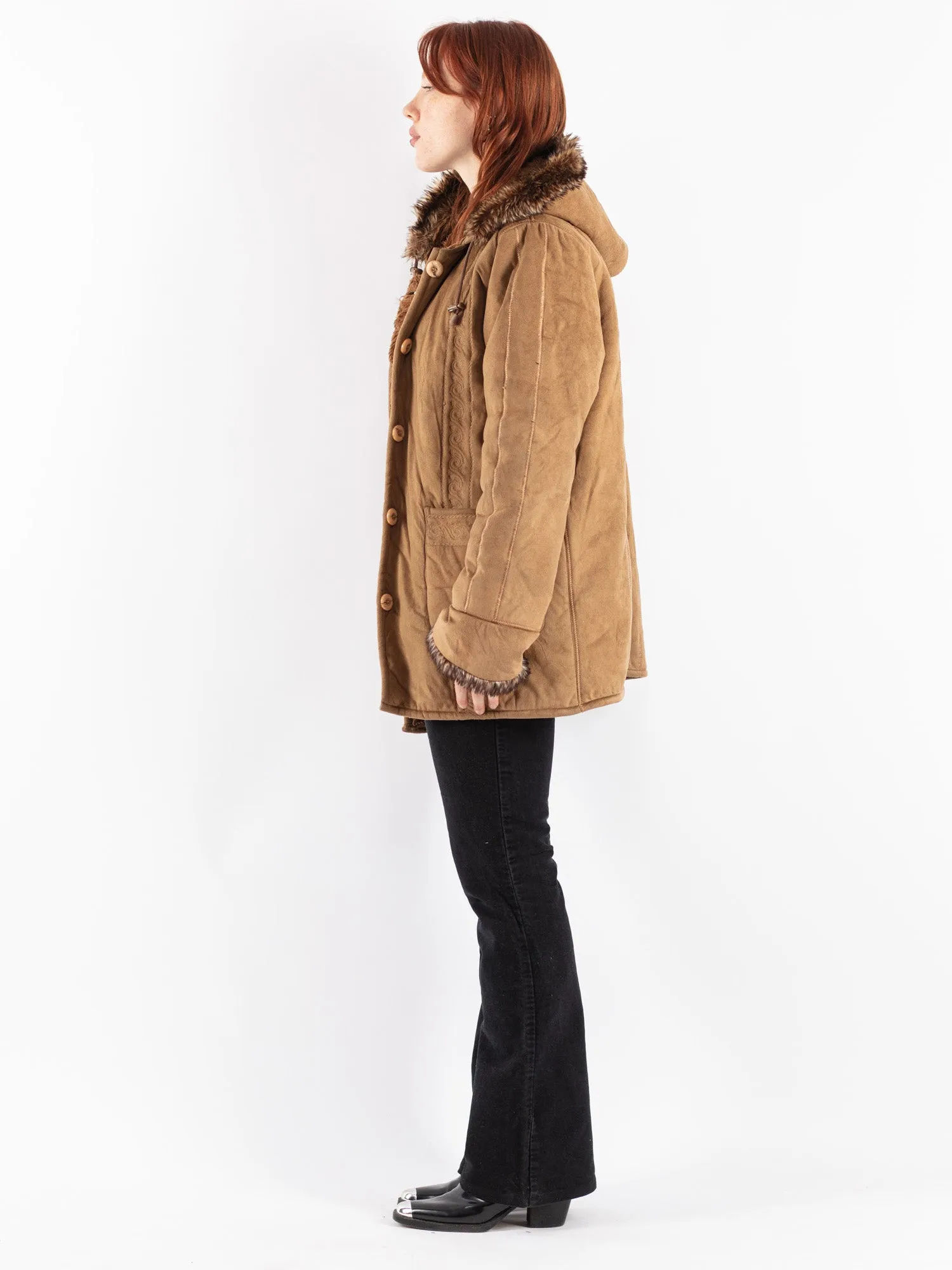 Vintage 90's Women Sherpa Coat in Beige