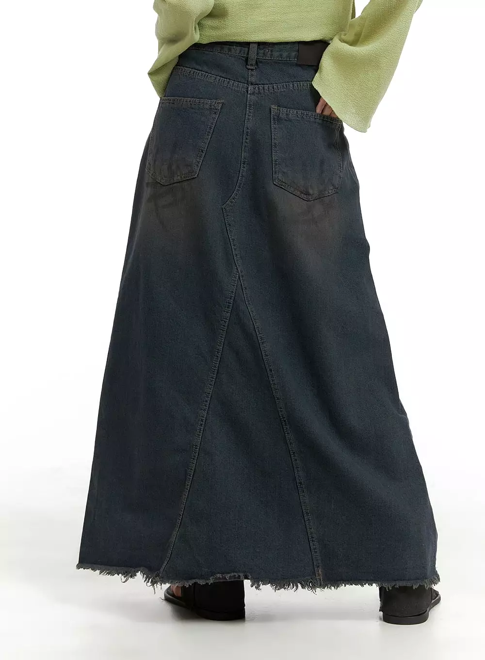 Vintage Rough Hem Denim Maxi Skirt CA403