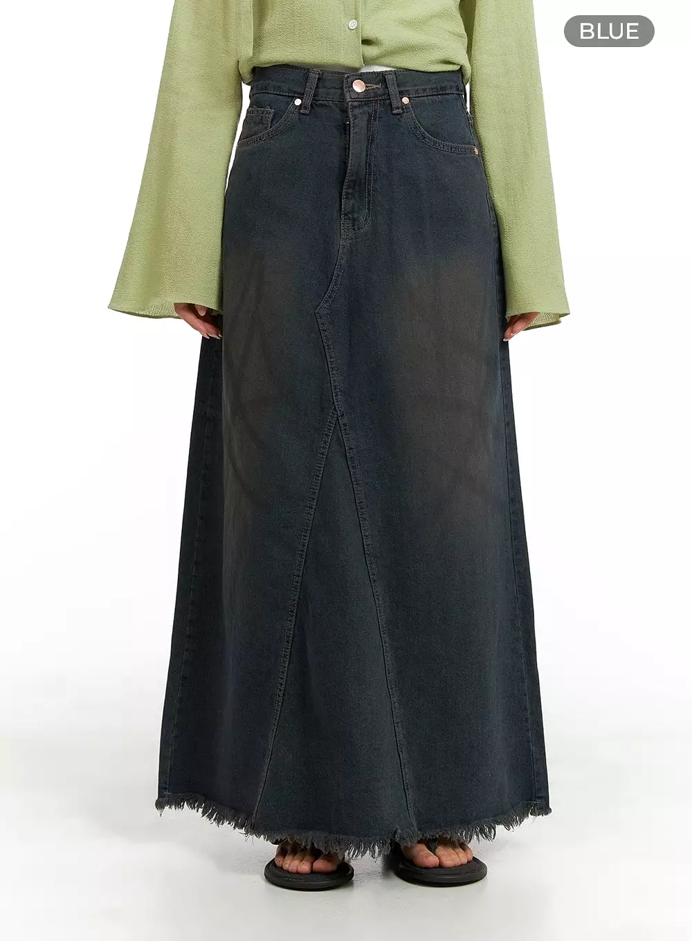 Vintage Rough Hem Denim Maxi Skirt CA403