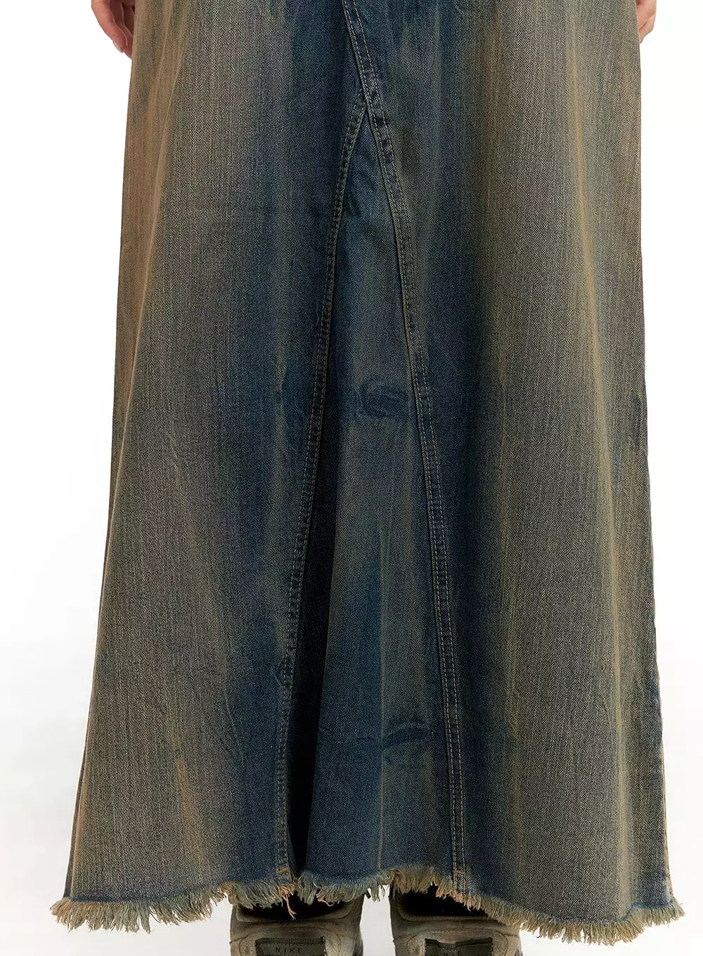 Vintage Washed Denim Maxi Skirt CA415