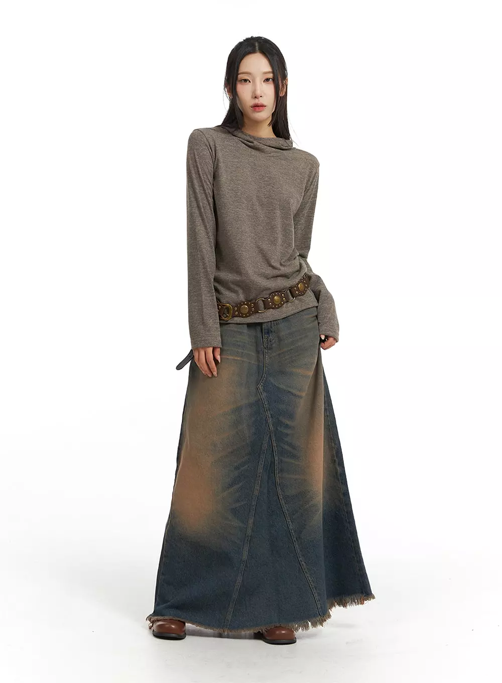 Washed Denim Maxi Skirt CJ418