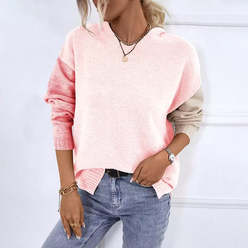 Women Sweaters Kniting Round Collar Pullover Hoods