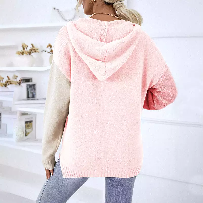 Women Sweaters Kniting Round Collar Pullover Hoods