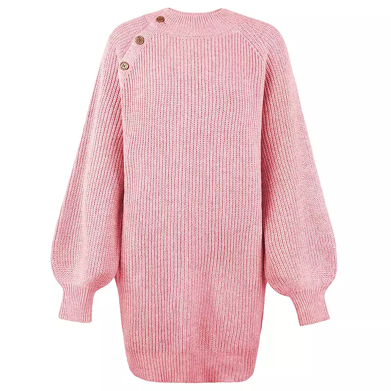 Women Sweaters Kniting Round Collar Pullover Long Buttons Skirts