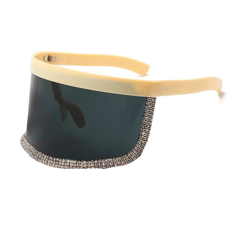 Women's Diamond Oversized Shield Visor Windproof UV400 Sunglasses