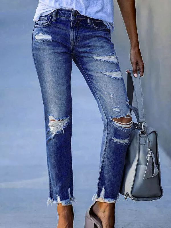 Women’s Ripped Straight Leg Jeans