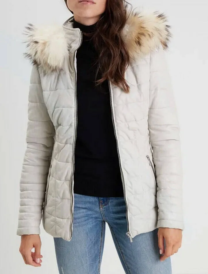 Women's white hooded down jacket \101292\